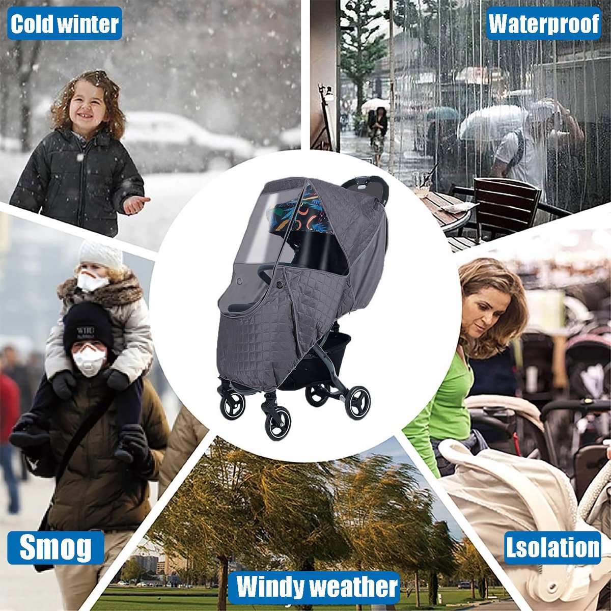 Universele regenhoes voor kinderwagens - Universele winterhoes - Regen en koubeschermingshoes voor kinderwagen - Weerbestendige hoes voor reiskinderwagens - Kinderwagenaccessoire - Weerbestendig - Waterdicht en sneeuwbestendig – foto 4