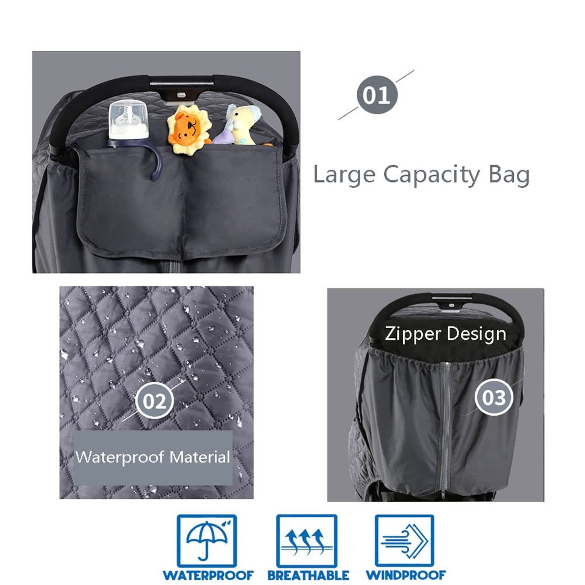 Universele regenhoes voor kinderwagens - Universele winterhoes - Regen en koubeschermingshoes voor kinderwagen - Weerbestendige hoes voor reiskinderwagens - Kinderwagenaccessoire - Weerbestendig - Waterdicht en sneeuwbestendig – foto 6