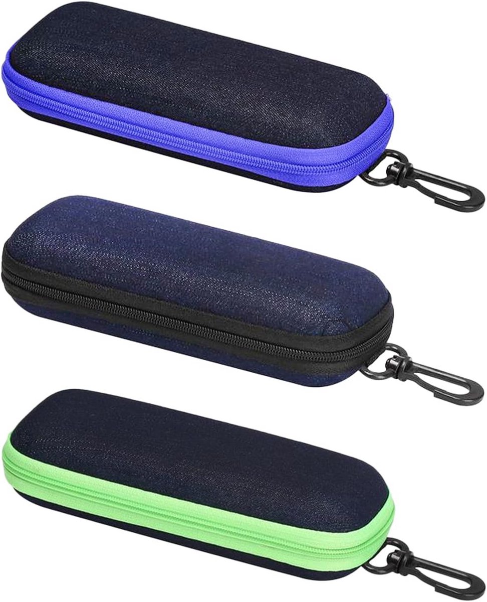 3 Stuks Denim Brillenetuis met Rits en Haak - Modieuze Beschermhoes voor Zonnebril en Leesbril