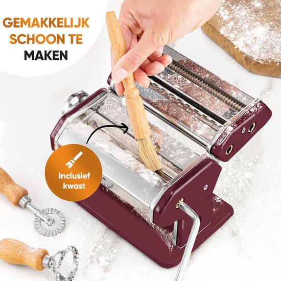 Dieux - Pastamachine Set - Rood - Pastamaker - Inclusief Pasta Tools - Houten handvat - RVS - Pasta - Ravioli - Keukengerei - Housewarming cadeau van Dieux — afbeelding 3