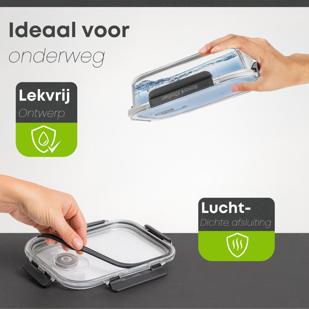 Savoré Kitchen Vershoudbakjes Set – Glas - 5 Stuks Met Stoom Deksel -1040ML - Meal Prep Bakjes - Diepvriesbakjes - Luchtdicht — afbeelding 6