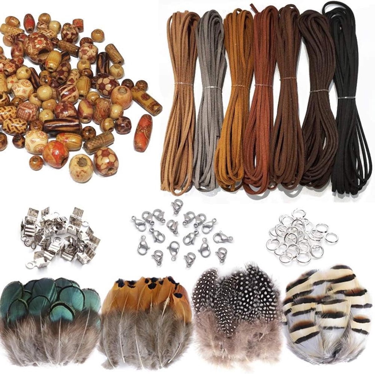 Ronte - Leren veters set met suède, koord en houten kralen voor doe-het-zelf sieraden maken