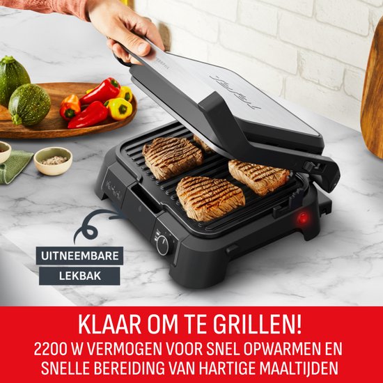 Tefal SuperGrill GC451B12 - Gril De Contact Puissant 2000W Avec Minuteur Digital, Revêtement Anti-Adhésif, Grillades Parfaites à La Maison