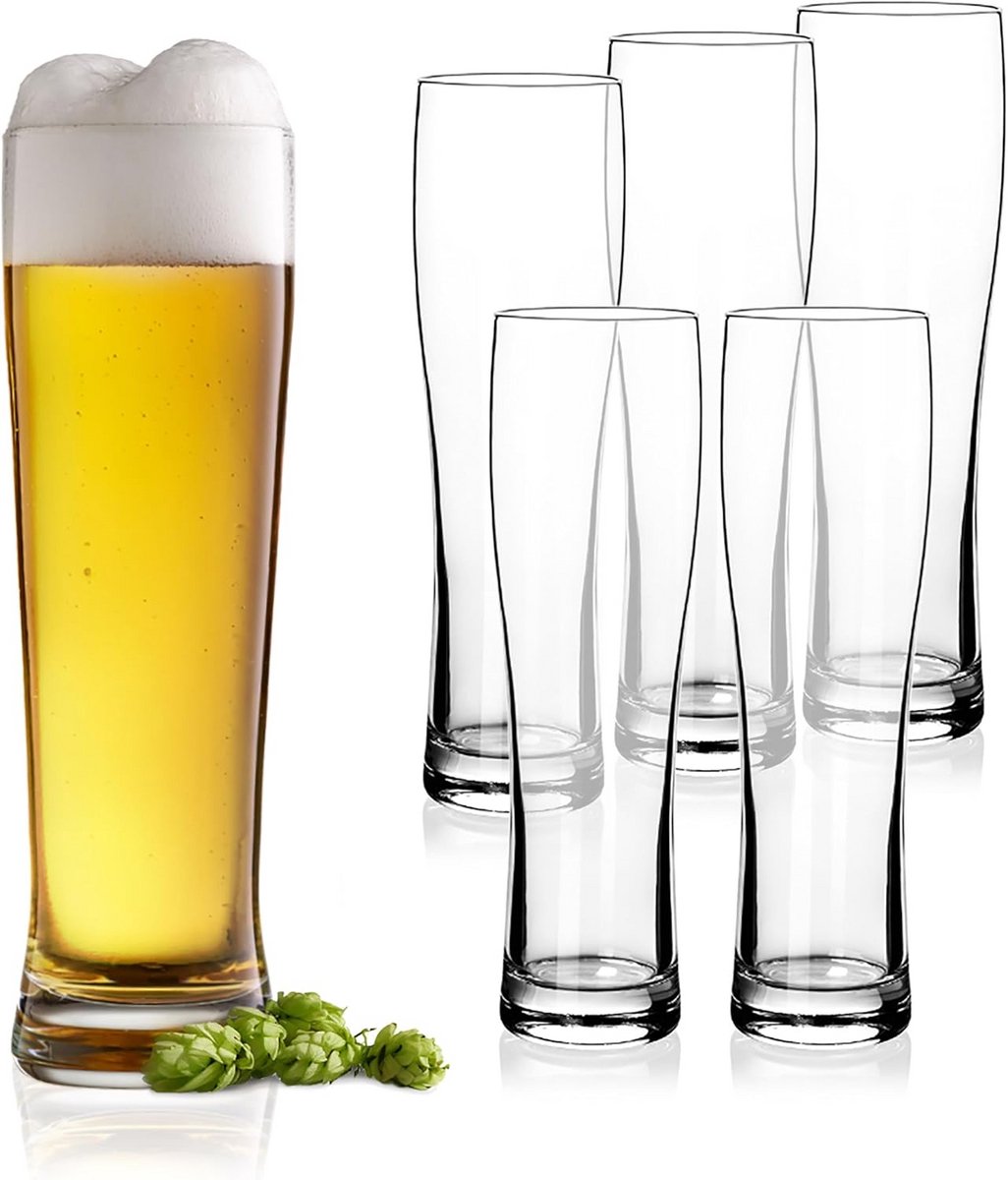 Set van 6 transparante tarwebierglazen, 300 ml, vaatwasmachinebestendig
