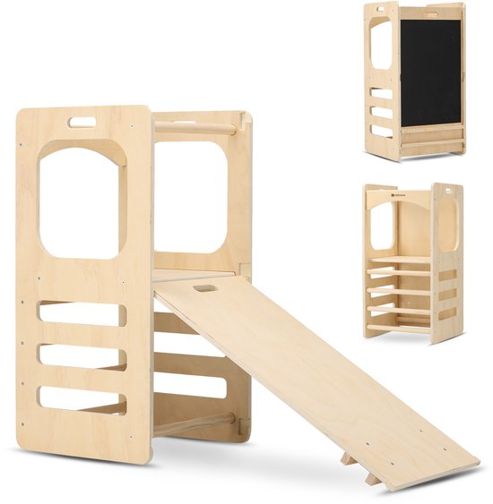 Deryan Luxe Houten Leertoren met Glijbaan - Speeltoren - Naturel Hout