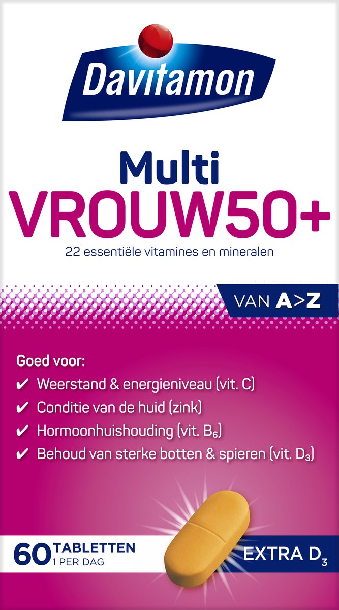 Bol.com Davitamon Multi Vrouw 50+ - Multivitaminen met 22 essentiële vitamines en mineralen - 60 tabletten aanbieding