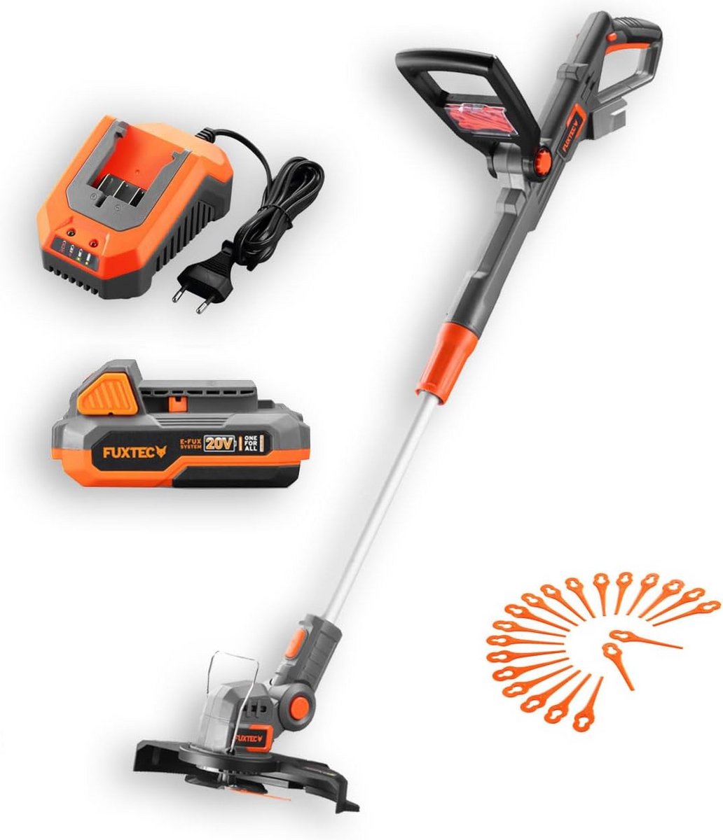 Elektrische Trimmer met Batterij 20V - 25cm Knipbreedte, 7000 Omwentelingen/min - Li-ion 2Ah Batterij en Oplader Inclusief