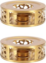 Stoofje voor theepot Keram, hol gesneden design, koffiewarmer, theepotwarmer, keramische stoofje voor theepot met 3 kaarsen en koperen fornuismat voor