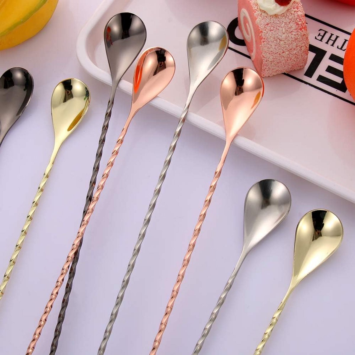 Roestvrijstalen Barlepel met Lange Steel en Spiraalvormig Ontwerp - 40 cm - Rose Goud