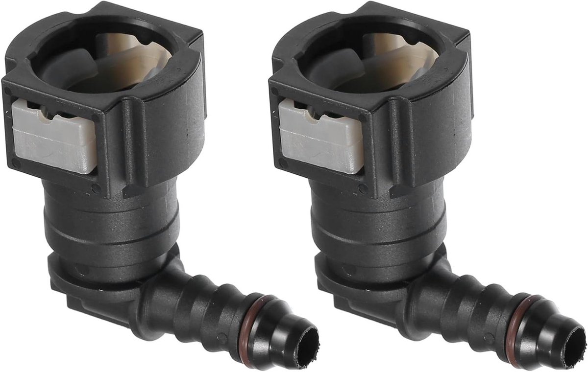 Ronte - Brandstofleiding Snelsluitconnector 90 graden - SAE 9,49 mm naar 6 mm - Kunststof Grijs - Set van 2
