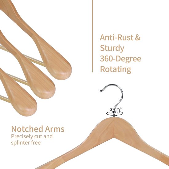 Amber Home 20 stuks 44,5 cm retro kleerhangers van hout met stang en groef, antiek bruin hanger voor T-shirt hemd pak mantel jurk bruiloft top