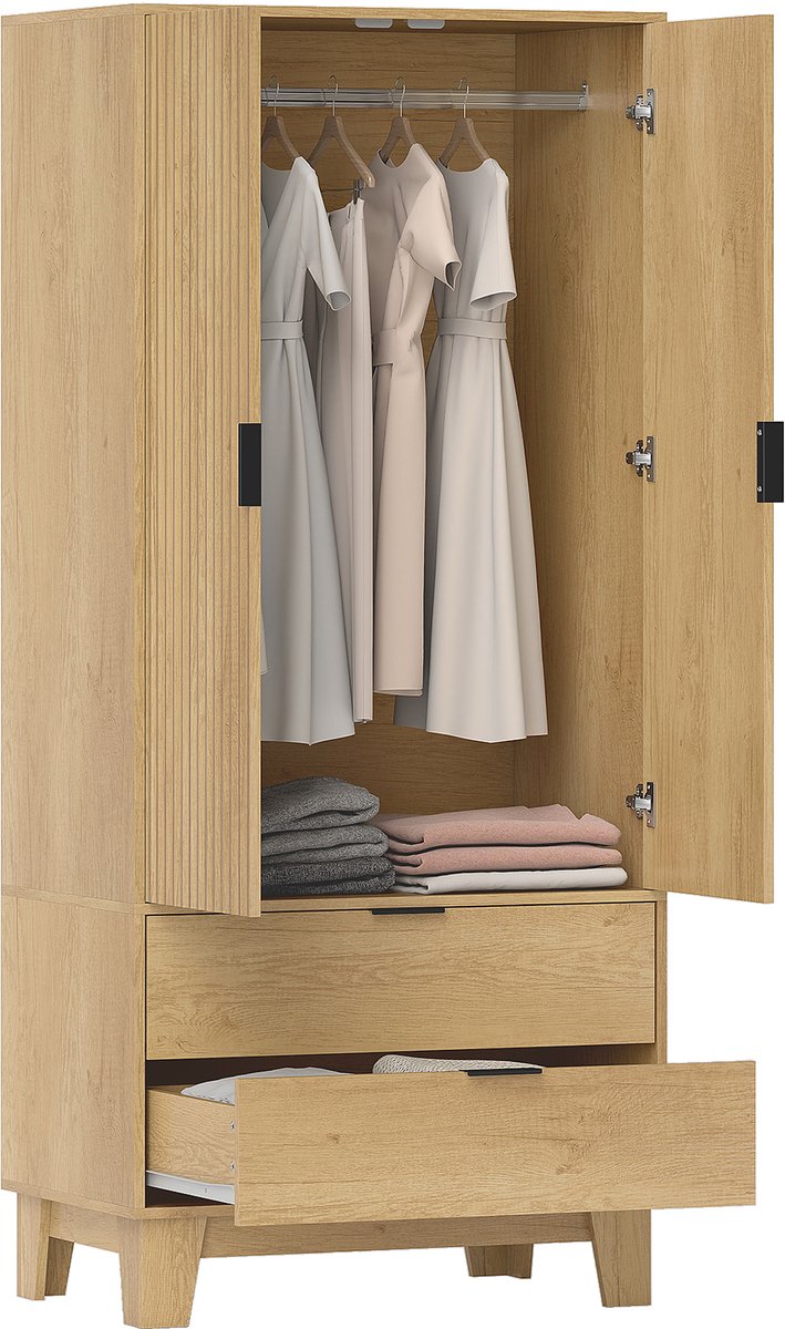 HOMCOM-Kledingkast-Spaanplaat-80x50x180cm-Natuurlijk hout