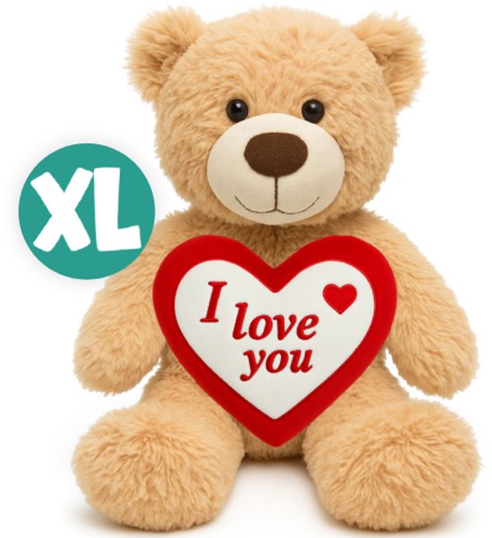 Teddybeer Snoezel (Bruin) met Hart "I Love You" 22 cm [Liefdes versiering – valentijnsdag cadeautje man vrouw hem haar – valentijnskaart – i love you knuffelbeer – rozenblaadjes rozen beer - rose bear valentijnsdag kadootjes - teddybeer met hartje]