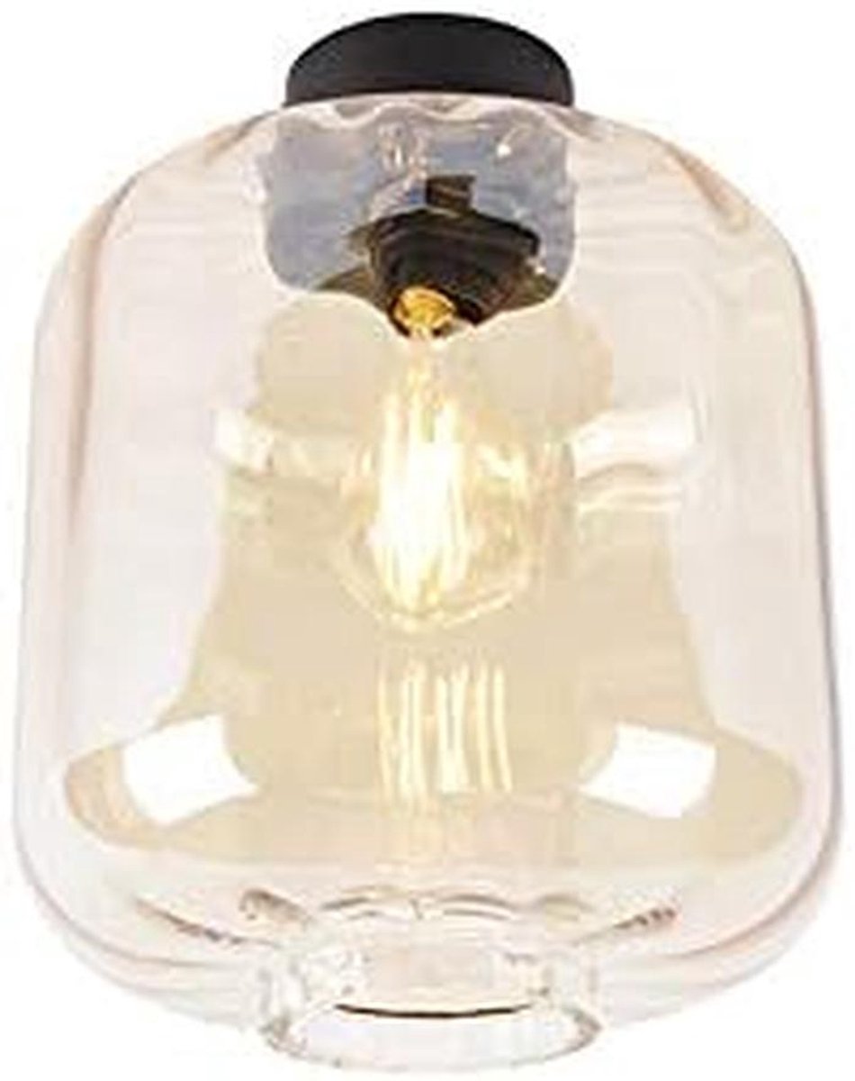 Design plafondlamp zwart met amber glas - E27 fitting - 25 cm diameter - Dimbaar - Glas ci