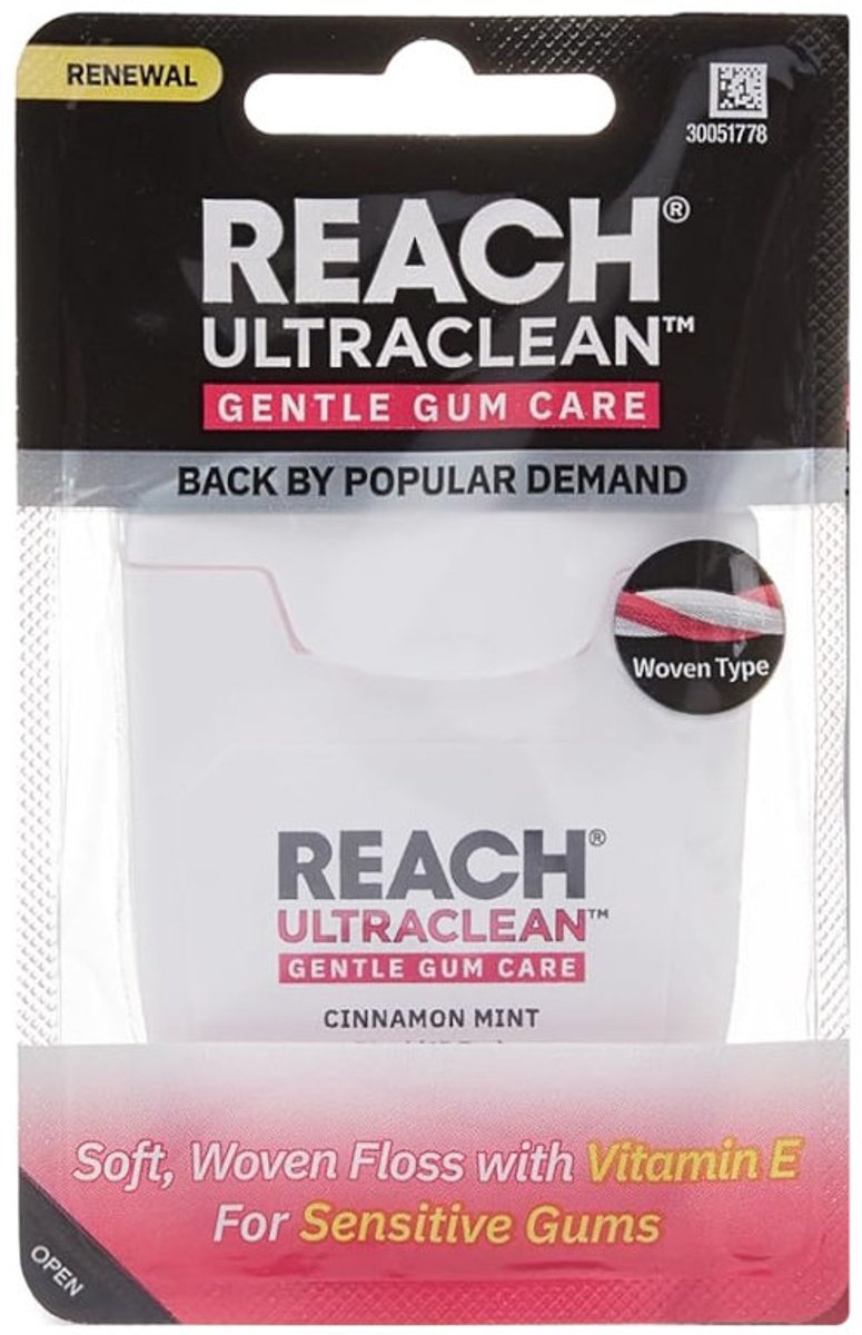 Reach Ultra Clean Gentle Gum Care geweven flosdraad, kaneelmunt, 50 yard - Cinnamon Mint