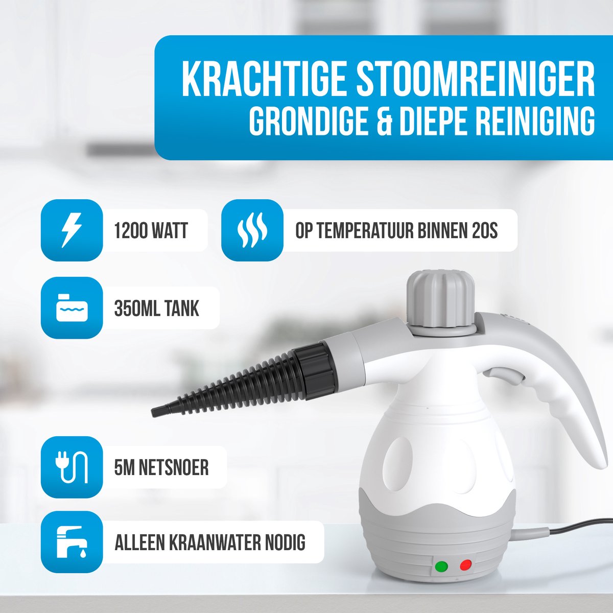 Strex Stoomreiniger Extra Krachtig - 1200W - 4bar - Alles-in-één Multifunctionele Handstomer - Vlekkenreiniger - Voor Vloer / Tapijt / Badkamer / Zetel / Textiel / Meubels Auto Bank Matras / Bekleding thumbnail 2