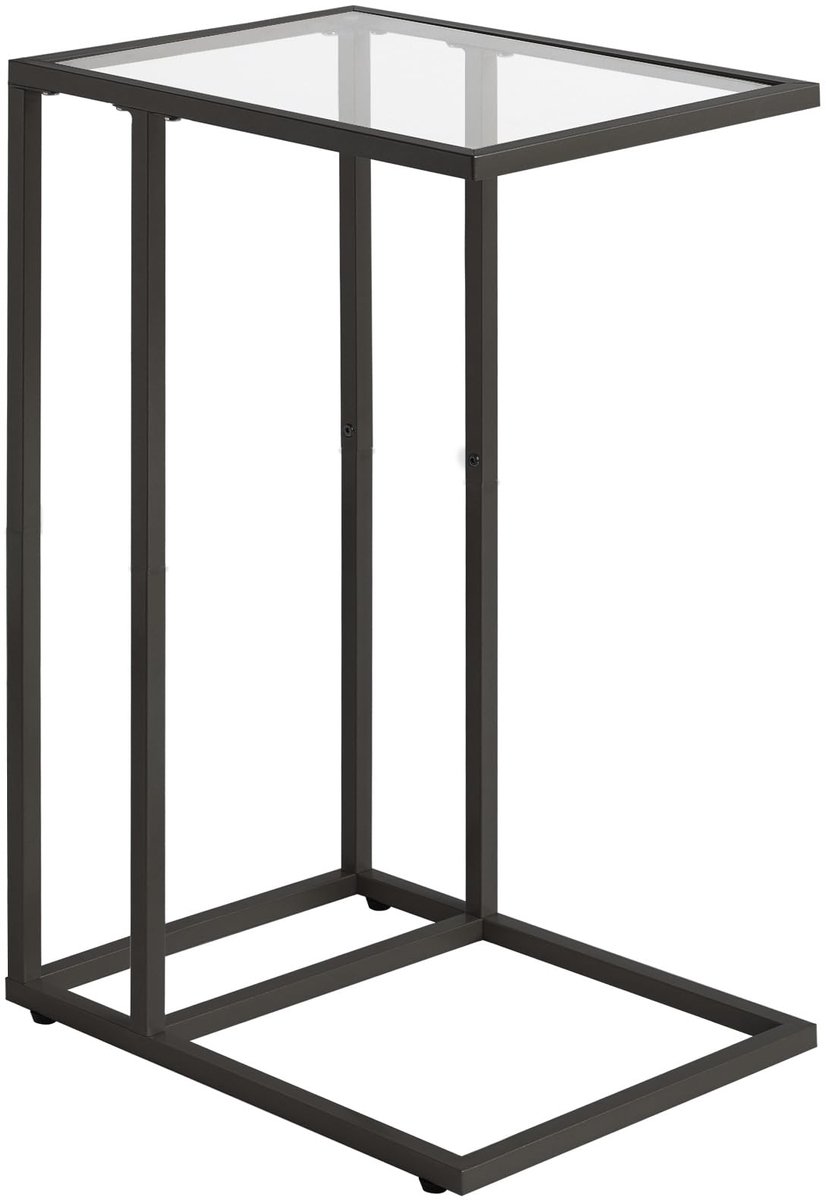Unyqoos Moderne C-vormige glazen bijzettafel met stevig metalen frame in zwart