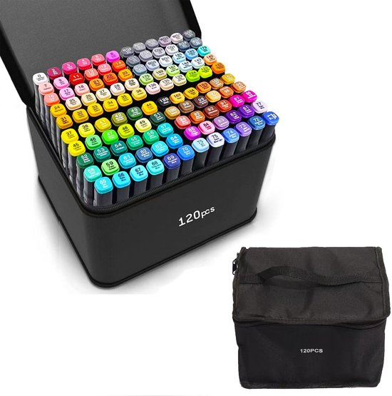 Feutres à alcool 120 couleurs - avec base - feutres artistiques double pointe - stylos à alcool double pointe - surligneurs - adaptés au coloriage, au dessin et à l'illustration d'anime pour adultes - multicolores