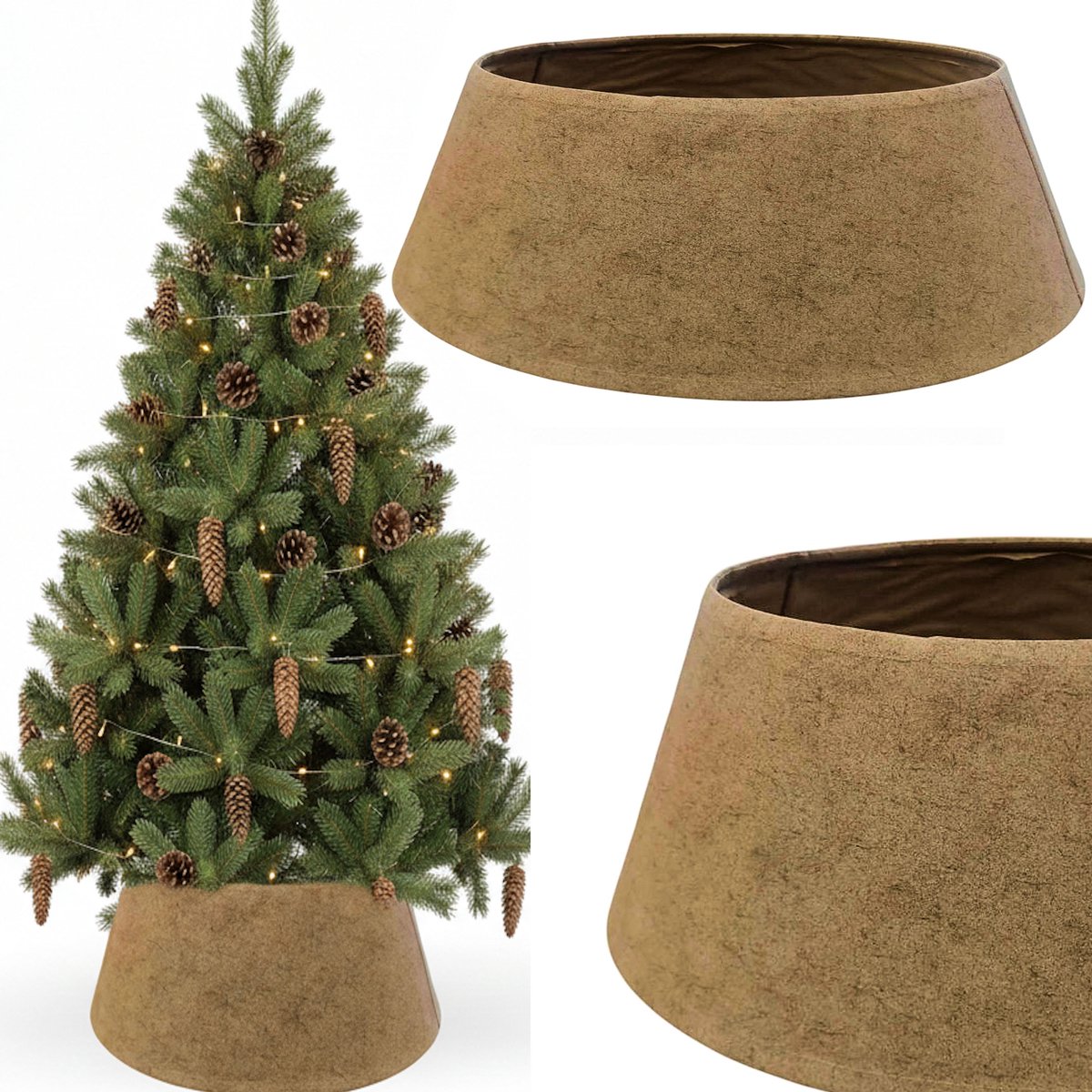 COIL Kerstboomrok, Kerstboomdeken, Kerstboomhoes, Kerstboomstandaard, Kerstboommand, Ovaal, Stof/Karton, Beige, Diameter: 68 cm