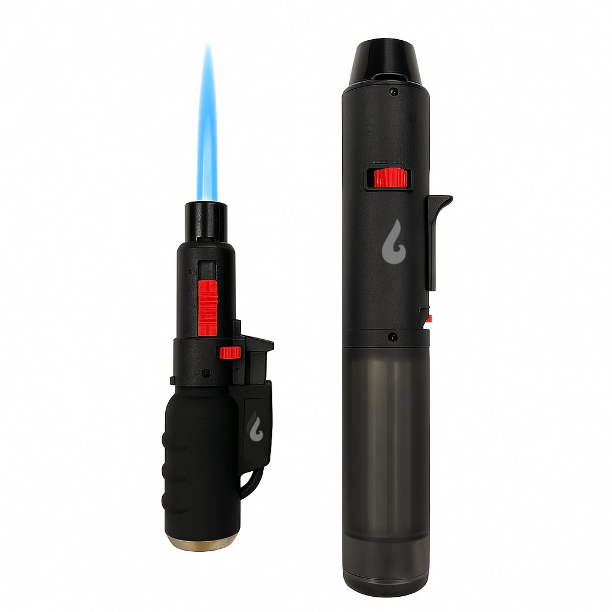 Pyroshopping Stormaansteker Set – Navulbare Turbovlam Aanstekers – Windproof Jetflame – Mini Gasbrander voor BBQ, Haard & Vuurwerk