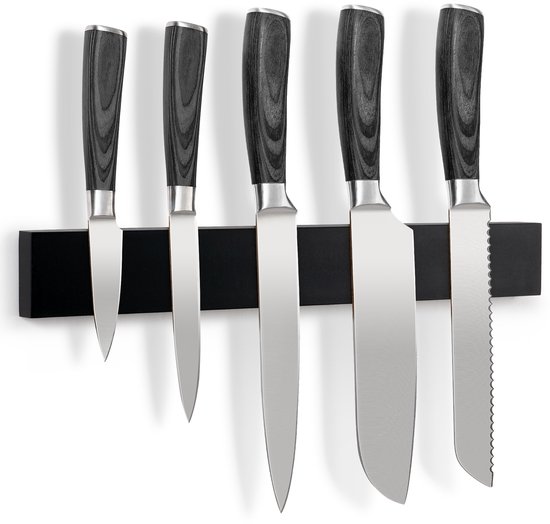 Aimant pour couteau - Avec couche de protection en silicone pour couteaux - Vis et chevilles incluses - Bande magnétique - Acier inoxydable - Argent - 41cm