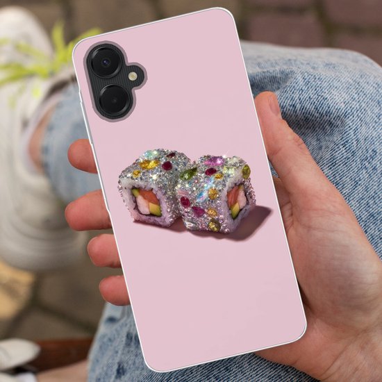 Telefoonhoesje Geschikt voor Samsung Galaxy A06 5G hoesje - Sushi - Rolletjes - Steentjes - Kleurrijk - Siliconen Telefoonhoesje Telefoonhoesje