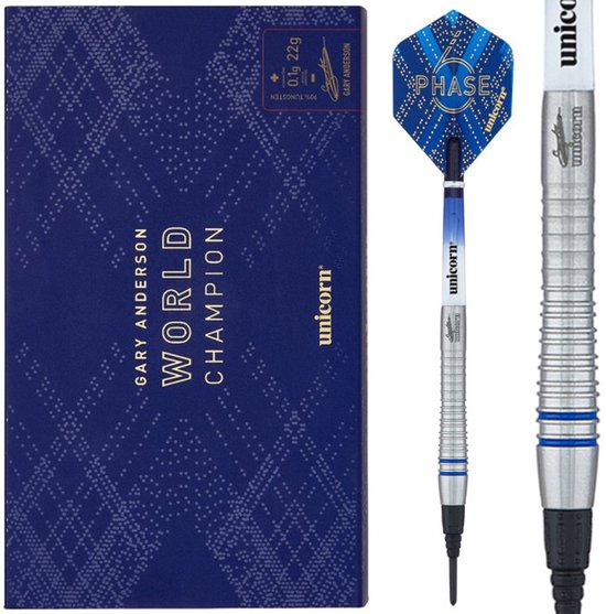 Unicorn - WC Gary Anderson Phase 6 - 70% Tungstène - 18 grammes - Fléchettes Softtip