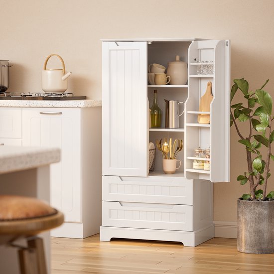 Bealife AP28 Keukenkasten Opbergkast - Vrijstaande Keuken Opbergkast met 2 Laden en 2 Deuren -60x40x120cm - Witte Keukenkasten