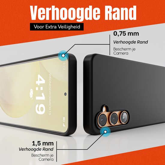 Coque de téléphone noire avec rebord surélevé (0,75 mm) pour une protection accrue de l'écran et de la caméra.