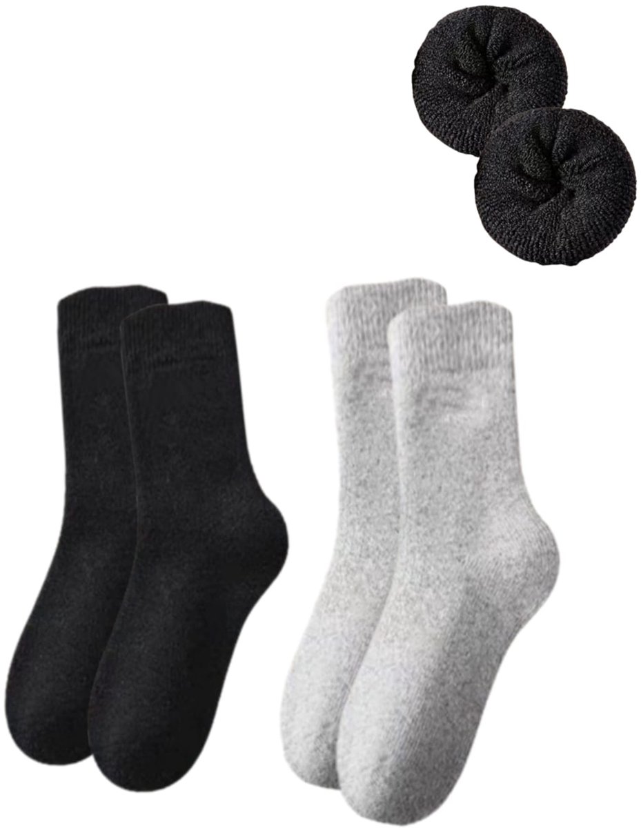 2 Paar Dikke Winter Sokken zwart, grijs - Alpaca wol Thermo Wollen damessokken/ herensokken - Extra Warm & Ademend - Elastisch Maat 36-41- Wintersokken| wandelen| klimmen| wintersport| Schaatsen