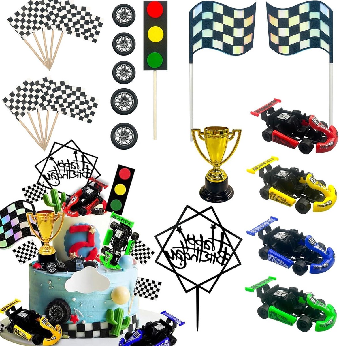 CSGoods - Taart Decoraties en Toppers voor Racing Thema Verjaardagsfeest - 23 stuks - Jongens - Kinderen - Party Favors