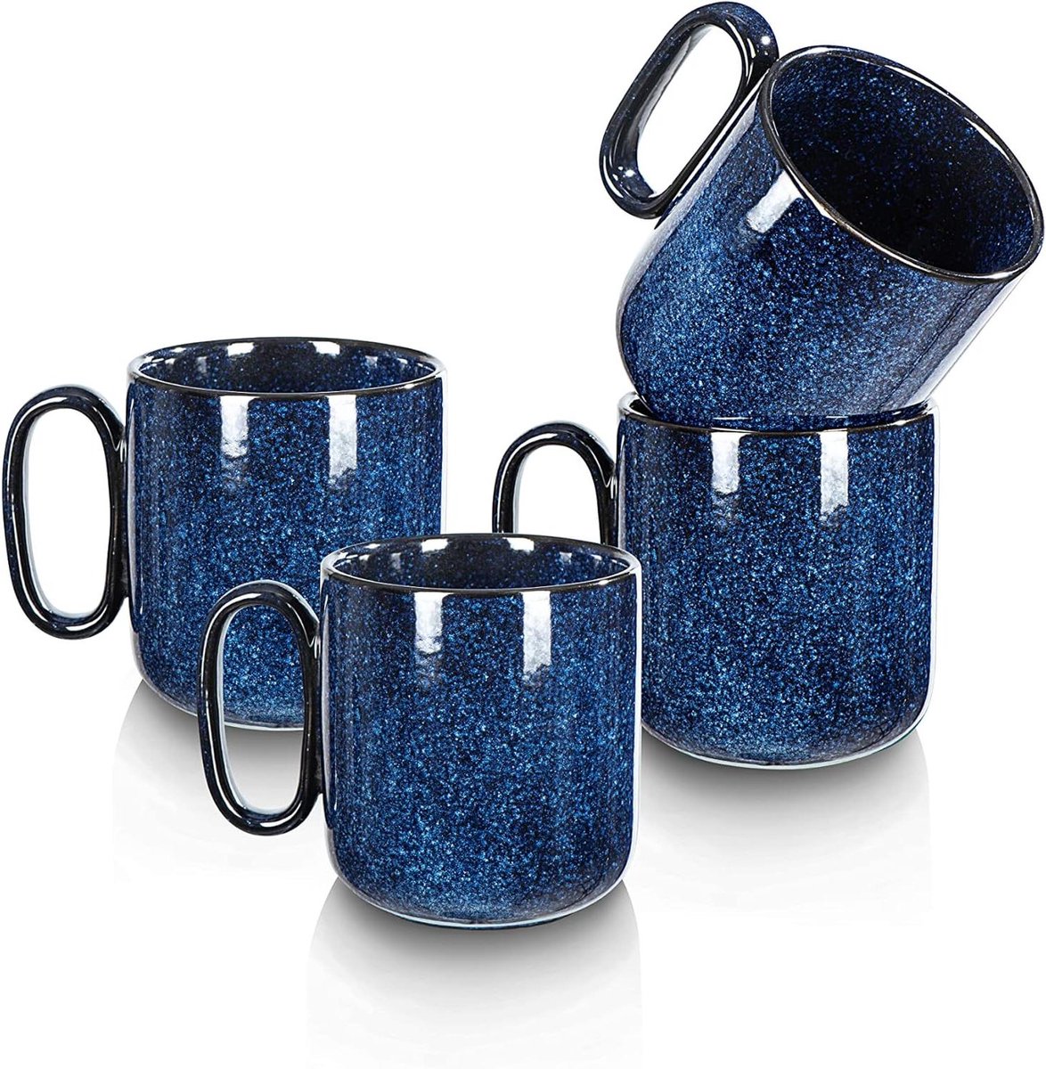 CSGoods - Keramische koffiekopjes set van 4 met handvat voor koffie, latte, thee - blauw