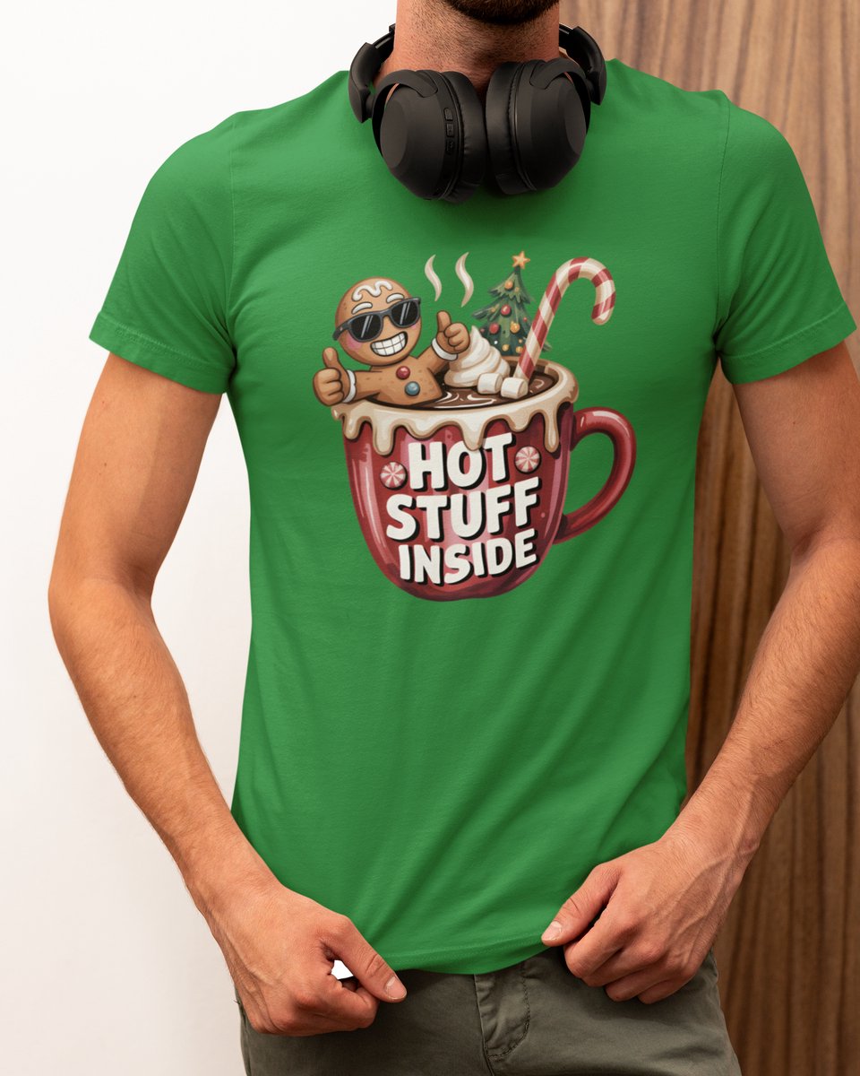 Hot Stuff Inside Kerst - Kerst T-shirt Groen - Grappig T-shirt - Maat XL - Kerst Cadeau Mannen - Limited Edition