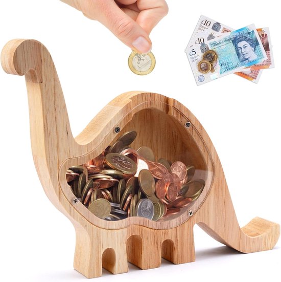 Tirelire personnalisée en bois, tirelire animalière en Acryl transparent, tirelire amovible pour Enfants( Garçons et Filles), Décoration, cadeau d'anniversaire, jolie forme d'animal (dragon à long cou).