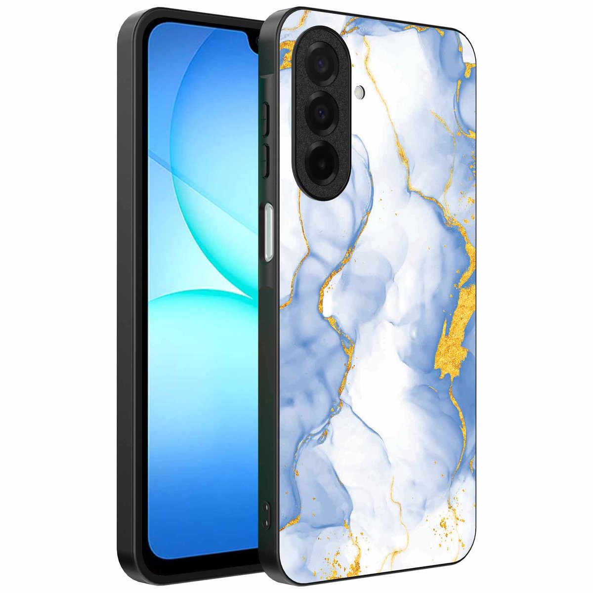 Geschikt voor Samsung Galaxy A17 Telefoonhoesje met Lichtblauw Goud Marmer Opdruk - TPU Backcover Case Lightblue Gold Marble Design - Smartphonica geschikt voor Samsung Galaxy A17