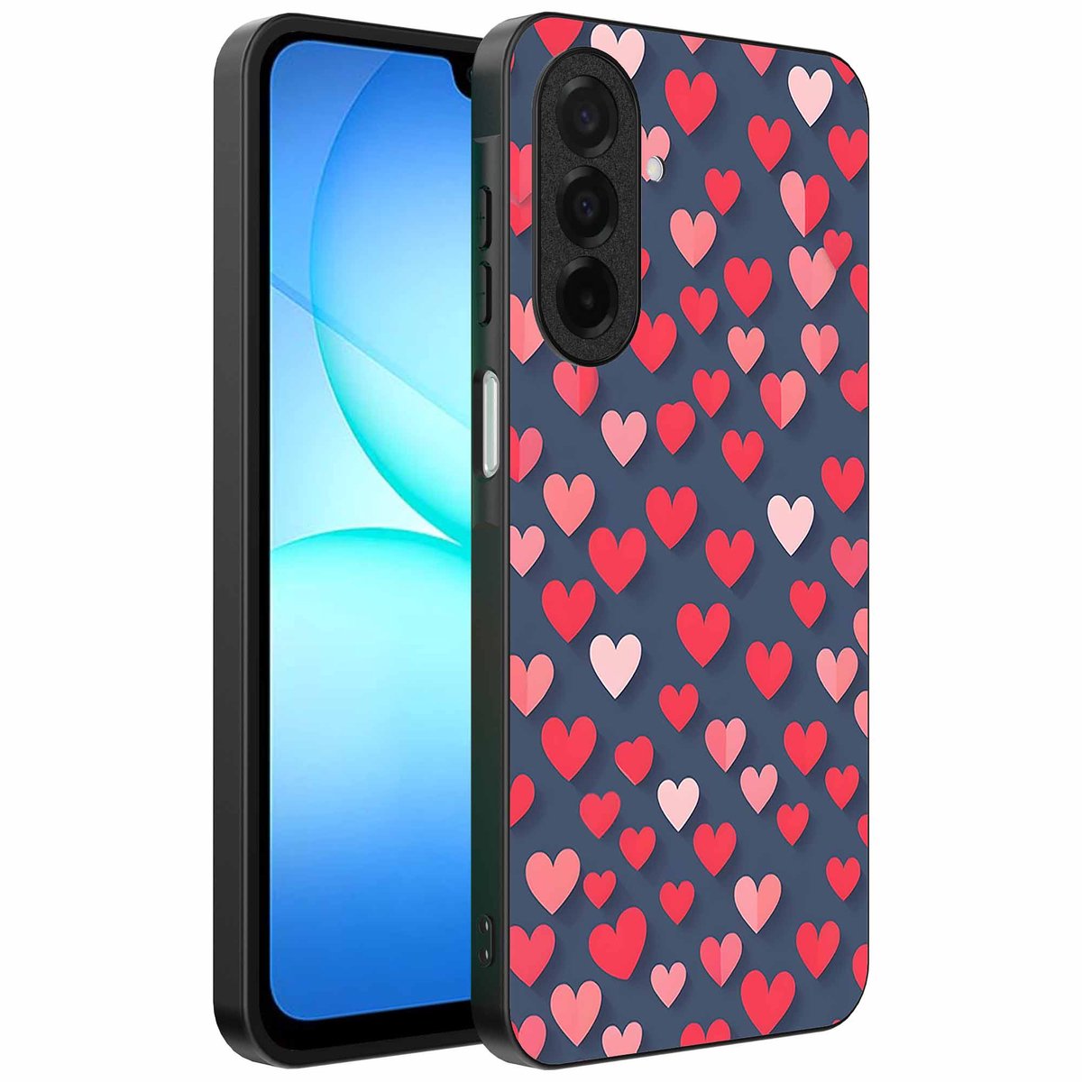Geschikt voor Samsung Galaxy A17 Telefoonhoesje met Roze en Rode Hartjes Opdruk - TPU Backcover Case With Rosé and Red Heart Design - Smartphonica geschikt voor Samsung Galaxy A17