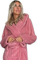 Oksun Lange ochtendjas voor dames van fleece met capuchon voor de winter, Paars, jacquard