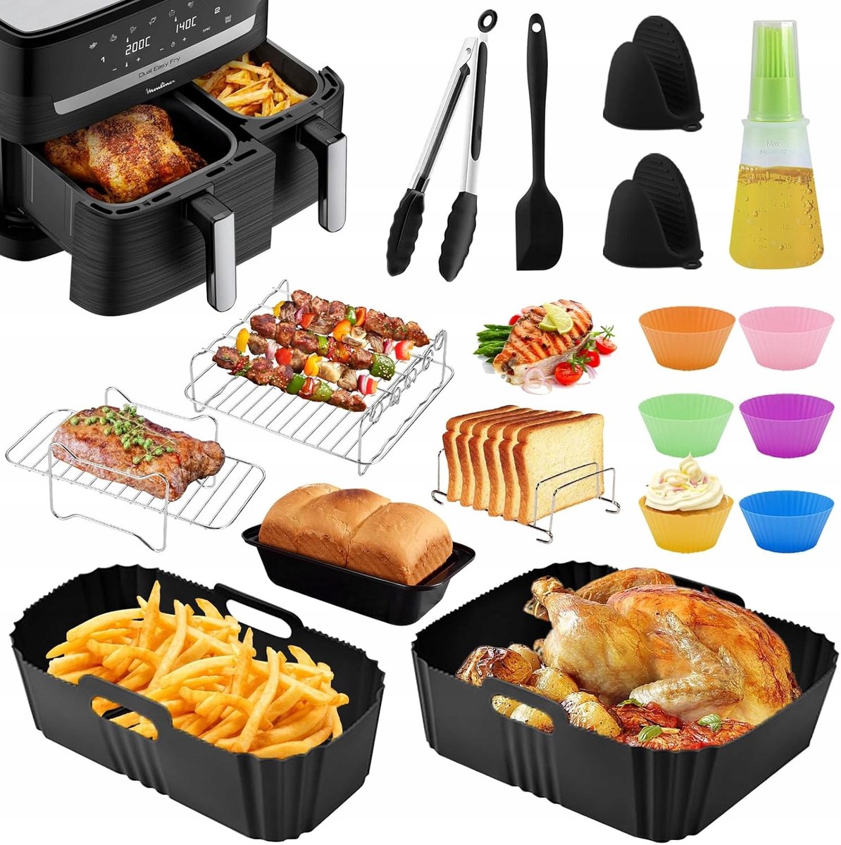 Accessoireset Airfryer - Dubbele Mand, BPA-vrij Silicoon & RVS