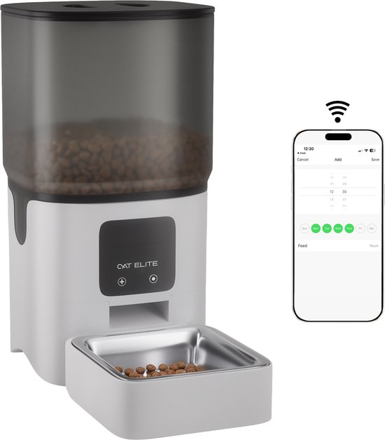 CatElite® - Automatische Voerbak Kat - Dual WiFi 5Ghz & 2.4Ghz - Voerautomaat met Smart App - 6L Voerdispenser RVS - Wit