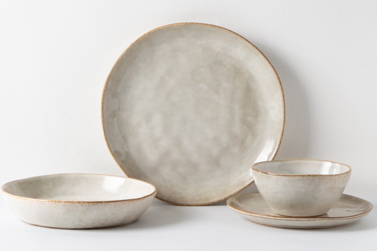 Mulex | MX902022 Serviesset Aarhus - Beige - 16-delig voor 4 Personen - Aardewerk - Inclusief Dinerborden, Ontbijtborden, Dessertborden en Kommen - Magnetron- en Vaatwasserbestendig