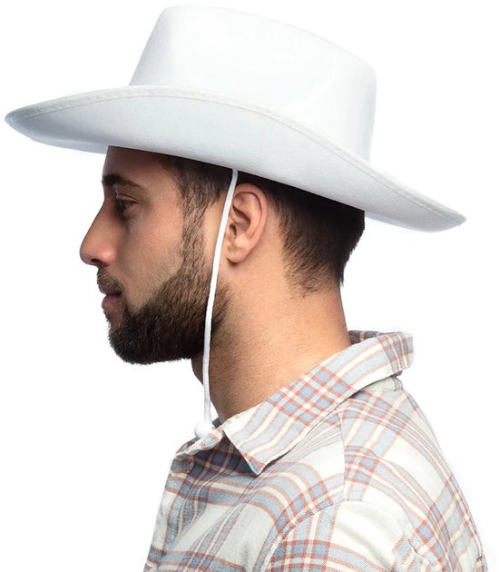 Boland - Costume de carnaval ensemble chapeau de cowboy blanc - mouchoir rouge et pistolet