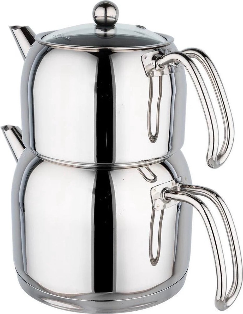Demora - Theepot Set - 0.7L + 1.5L - Edelstaal 18/10 - Inductie - Turkse Theepot
