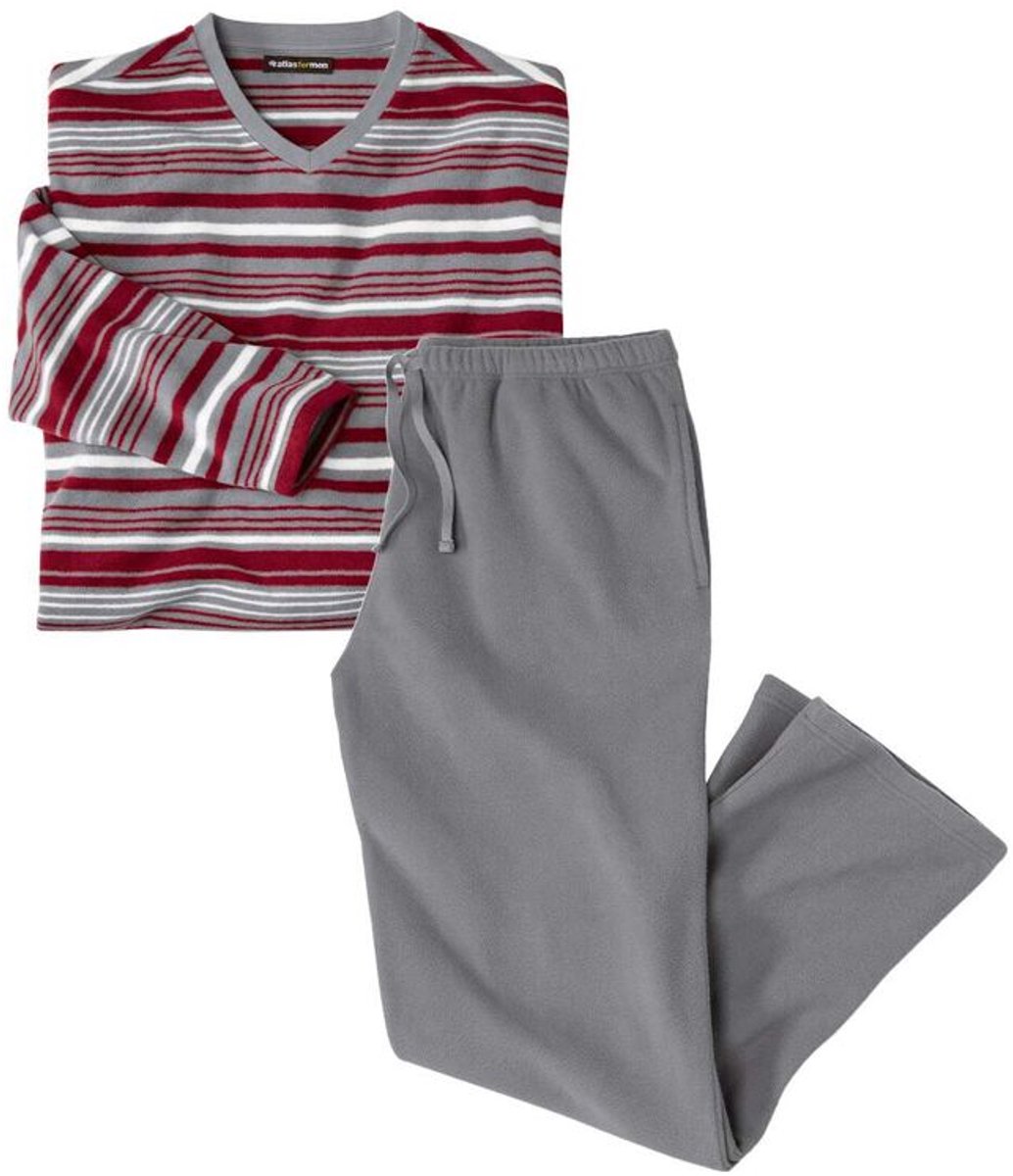ATLAS FOR MEN - Gestreepte pyjama van microfleece - Heren - Verkrijgbaar in grote maten - 3XL