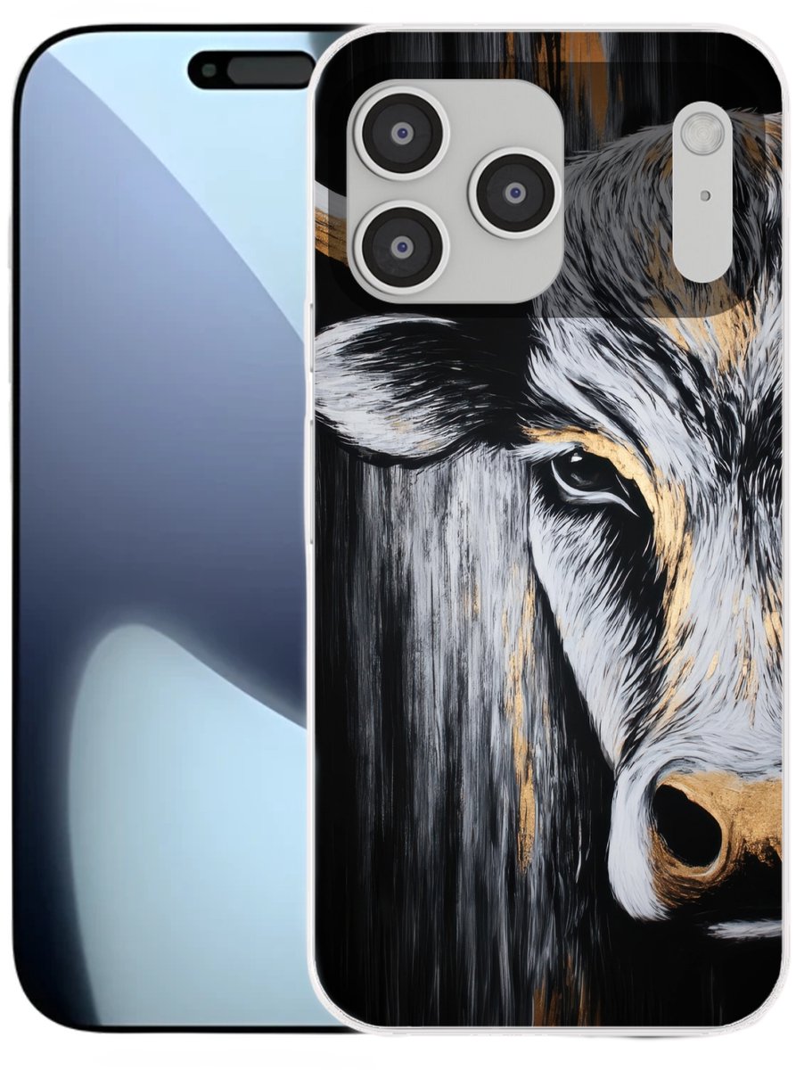 Telefoonhoesje Geschikt voor iPhone 17 Pro max hoesje - Stier - Hoorns - Snuit - Goud - Siliconen Telefoonhoesje Telefoonhoesje