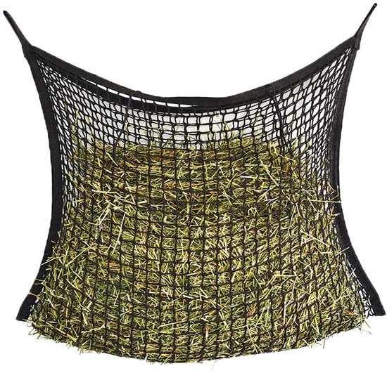 Lot de 2 filets à foin à distribution lente - Sac à foin grande capacité pour chevaux - Facile à suspendre - Mangeoire - Filet à foin utilisable toute la journée dans les enclos et les vans - 80 x 90 cm