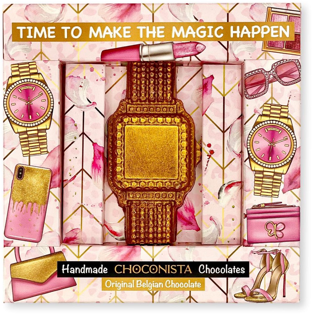 Choconista - Horloge - Original Belgian Chocolade - Cadeau voor Vrouw - Time to make the magic happen