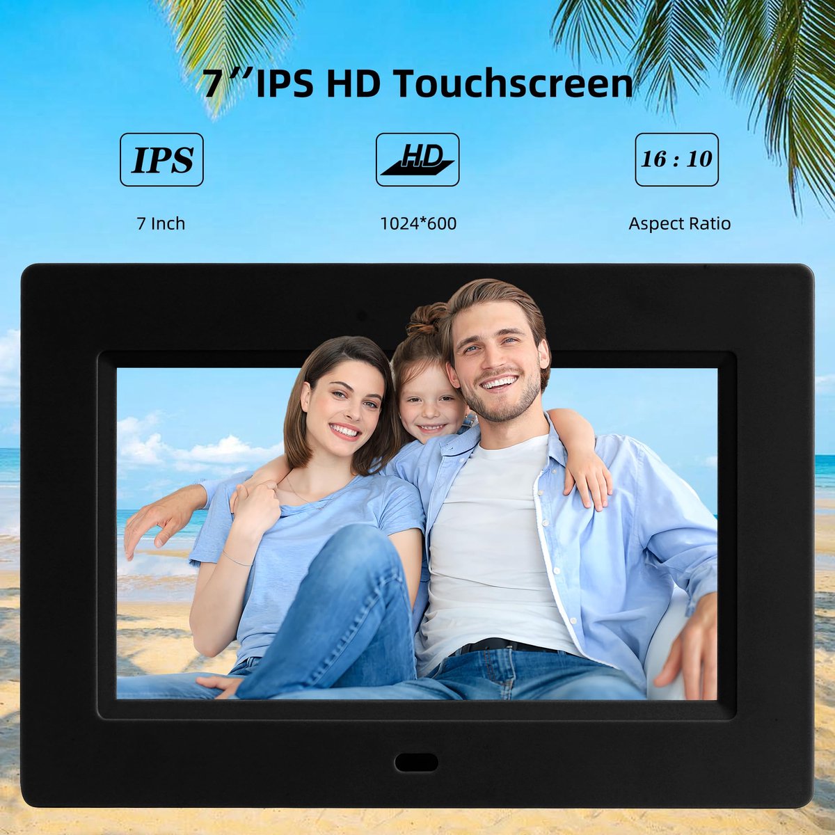 TuseRxln Digitale Fotolijst 7 Inch - Digitale Fotolijsten - Hd+ Ips Display Met 1024X600 Resolutie En 140° Kijkhoek - 1 Stuk - Thuis/Zwart thumbnail 3