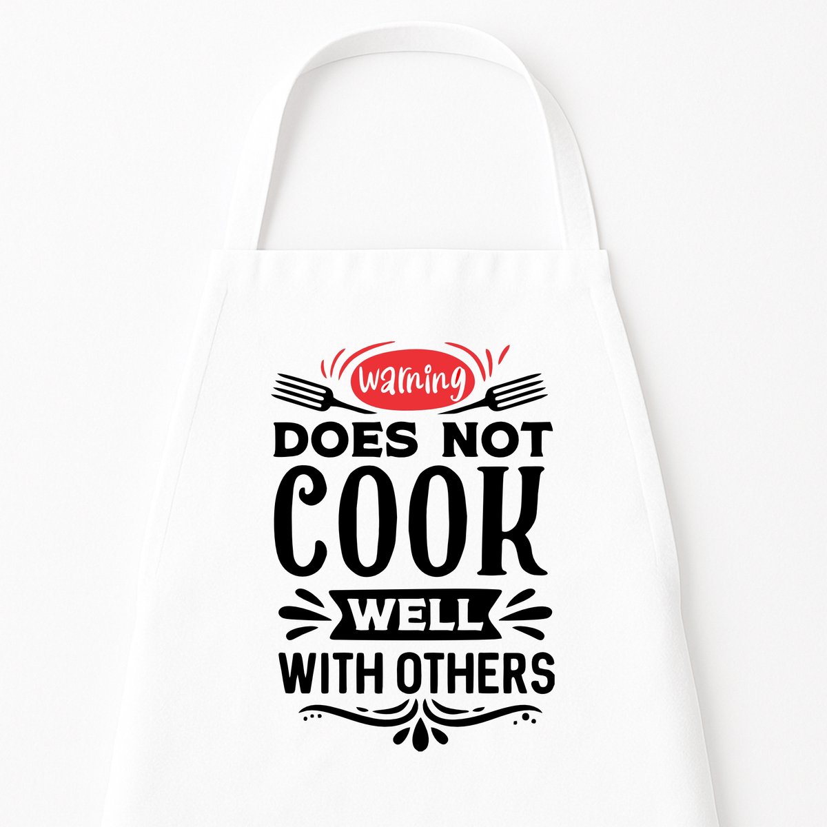 Keukenschort "Warning, does not cook well with others" | Grappig Kerstcadeau & Sinterklaas | Wit