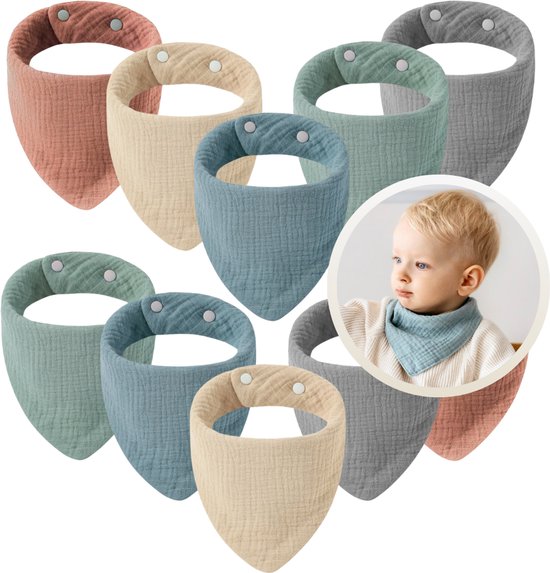 Funnies Hydrofiele Bandana Slabbetjes 10-Pack Color Mix - Slabbers - Kwijldoekjes - Baby Slab - Spuugdoek - 100% Katoen - Zacht - Ademend - Baby Accessoires - Voeden - Kwijlen - Newborn - Set van 10 Stuks - Wasbaar - Unisex
