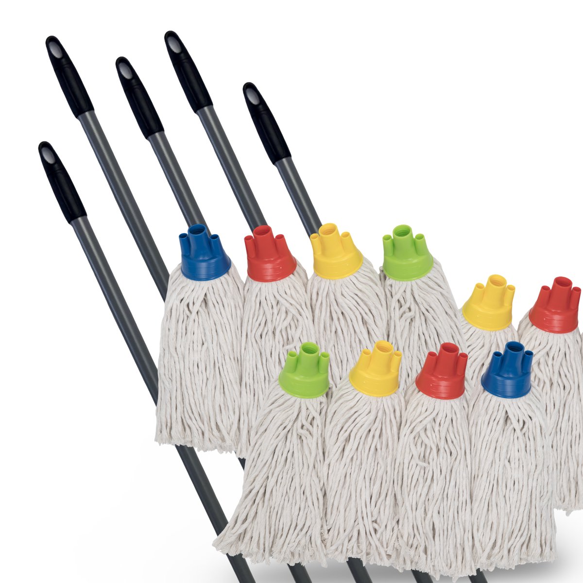 Axiom Pronet spaanse mop set - 5 mopstelen inclusief 10 moppen in geassorteerde kleuren - voordeelpakket dweilsysteem
